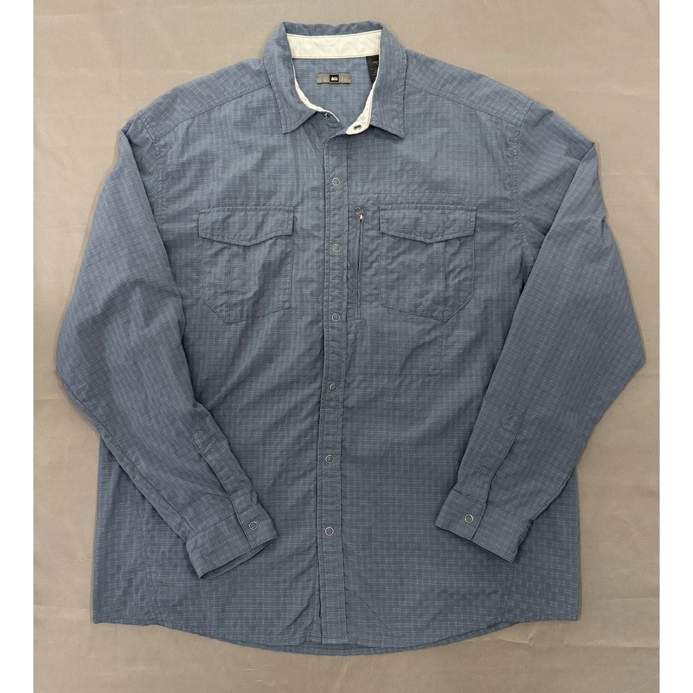 REI Vintage BlueLong Sleeve Stretch Fishing Hiking Outdoor Shirt Mens Size Large